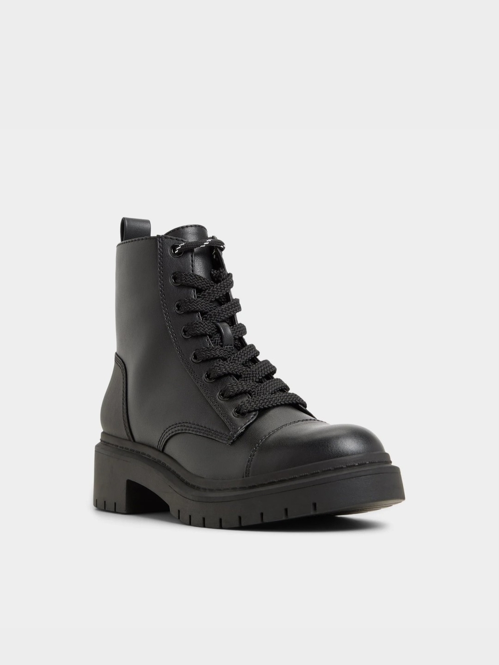Black Lace-Up & zipper Combat Boot